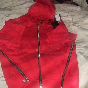 Balmain mens red zipper hoodie